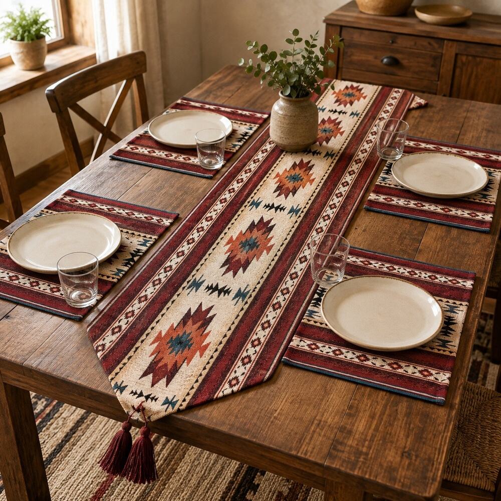 Southwestern Table Runner 4 Placemats Set Aztec Woven Rustic Western Decor